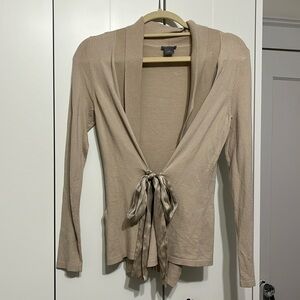 Ann Taylor Beige Cardigan with Satin Ribbon Size XS